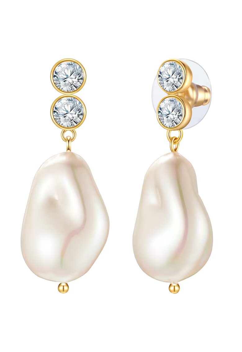 Yokoamii Cercei de aur de 14K filat cu perle si zirconia - Auriu