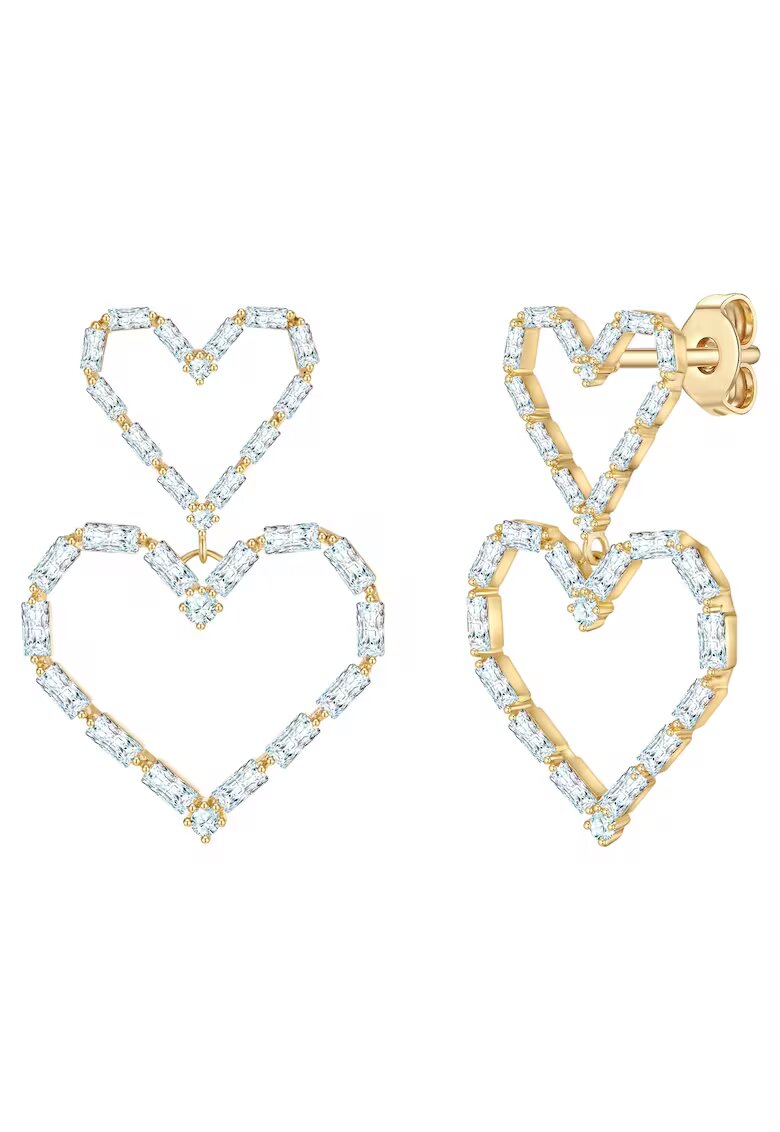 Yokoamii Cercei drop in forma de inima placati cu aur de 14K si decorati cu zirconia - Auriu