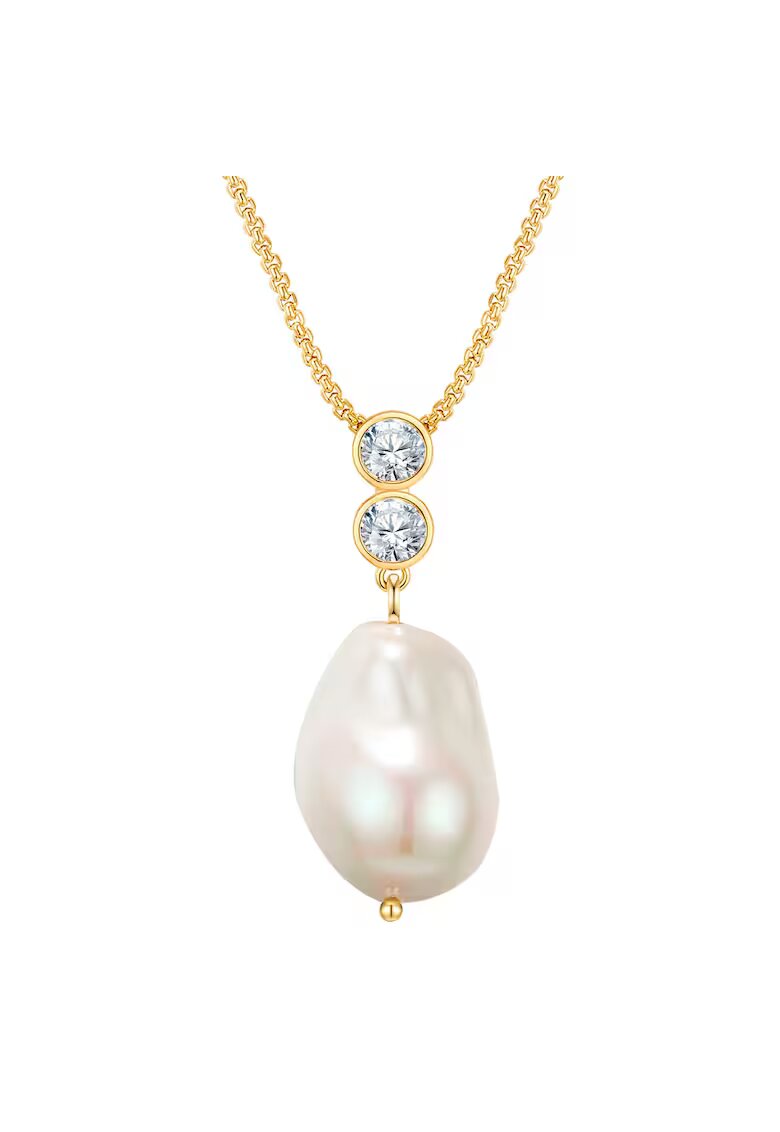 Yokoamii Colier de aur de 14K filat - cu zirconia si perle - Auriu