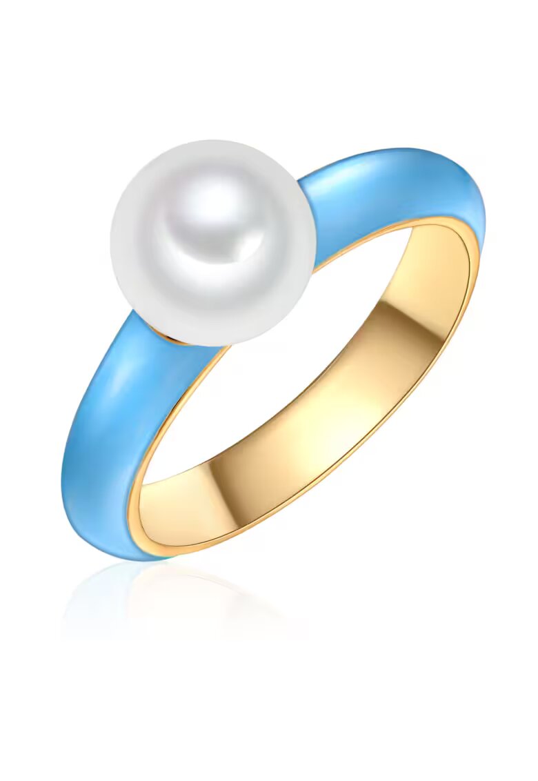 Yokoamii Inel placat cu aur de 14K si decorat perla