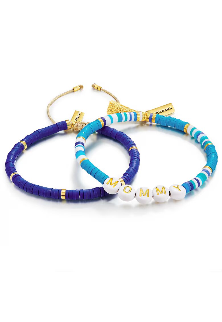 Yokoamii Set de bratari ajustabile cu elemente de aur de 14K filat - 2 piese - Albastru