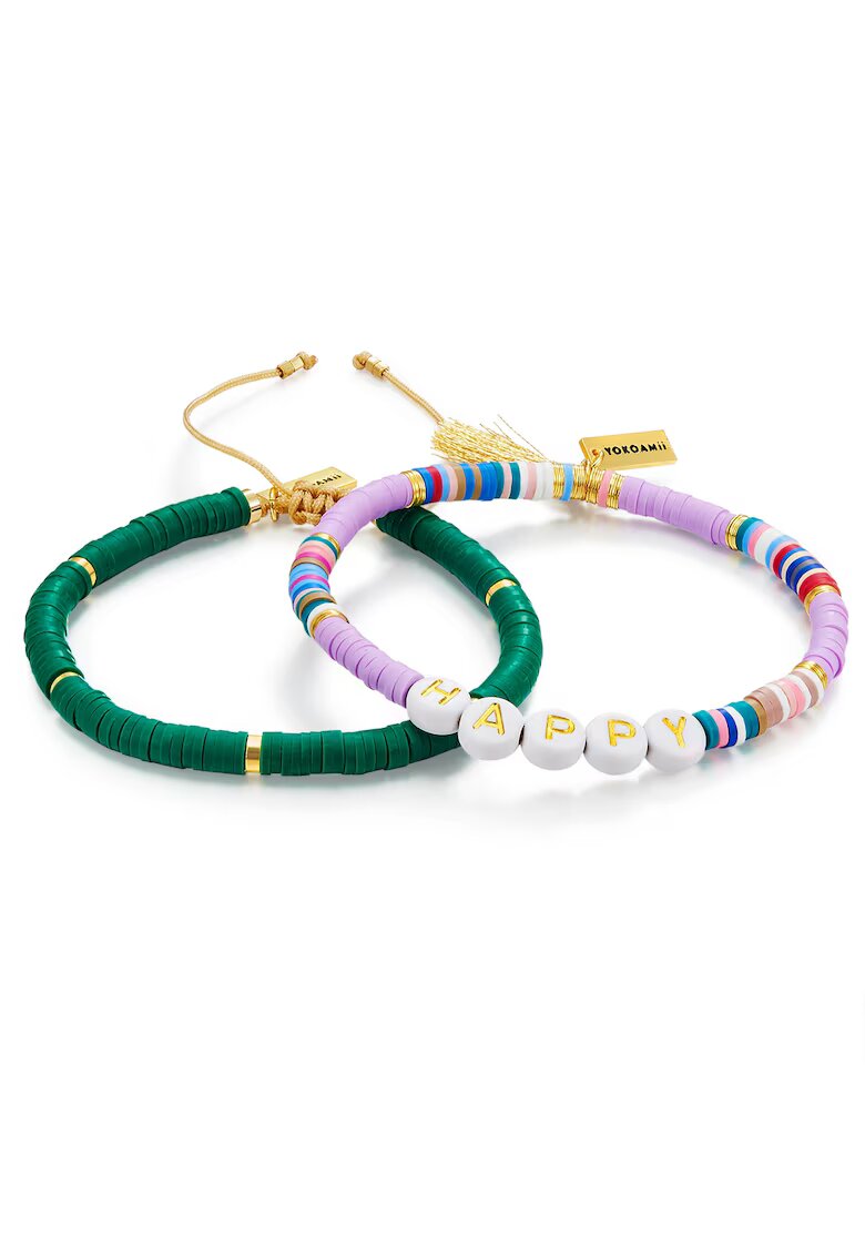 Yokoamii Set de bratari ajustabile cu elemente de aur de 14K filat - 2 piese - Verde