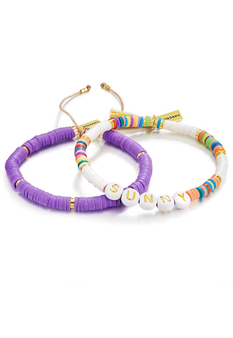 Yokoamii Set de bratari ajustabile cu elemente de aur de 14K filat - 2 piese - Violet