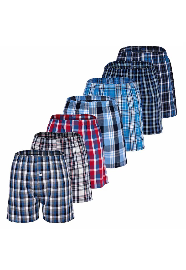 YOURBASICS Set de boxeri in carouri - 7 perechi - Rosu/Alb/Albastru