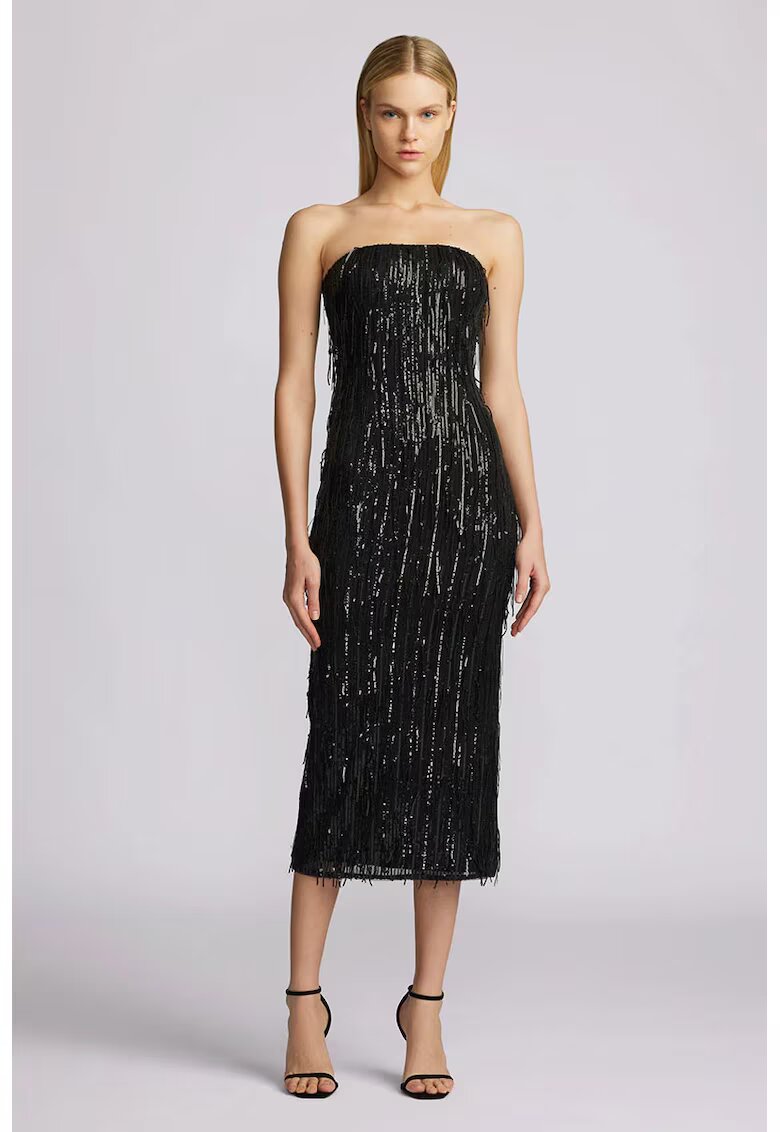 Zac Posen Rochie midi cu franjuri si paiete - Negru