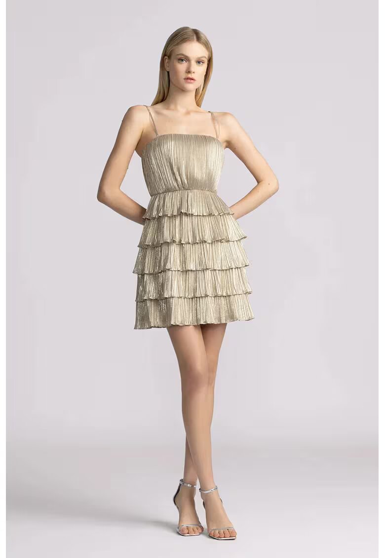 Zac Posen Rochie mini cu volane si bretele reglabile - Auriu