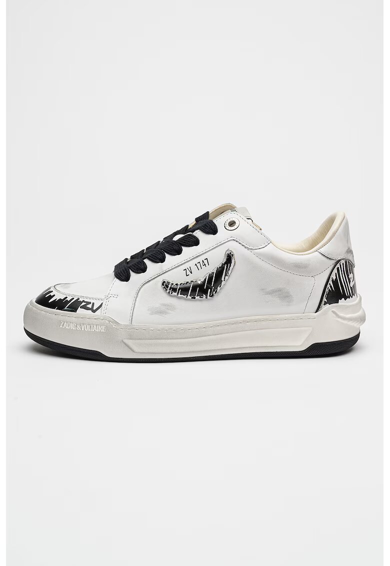 Zadig&Voltaire Pantofi sport din piele cu aspect uzat - Alb murdar