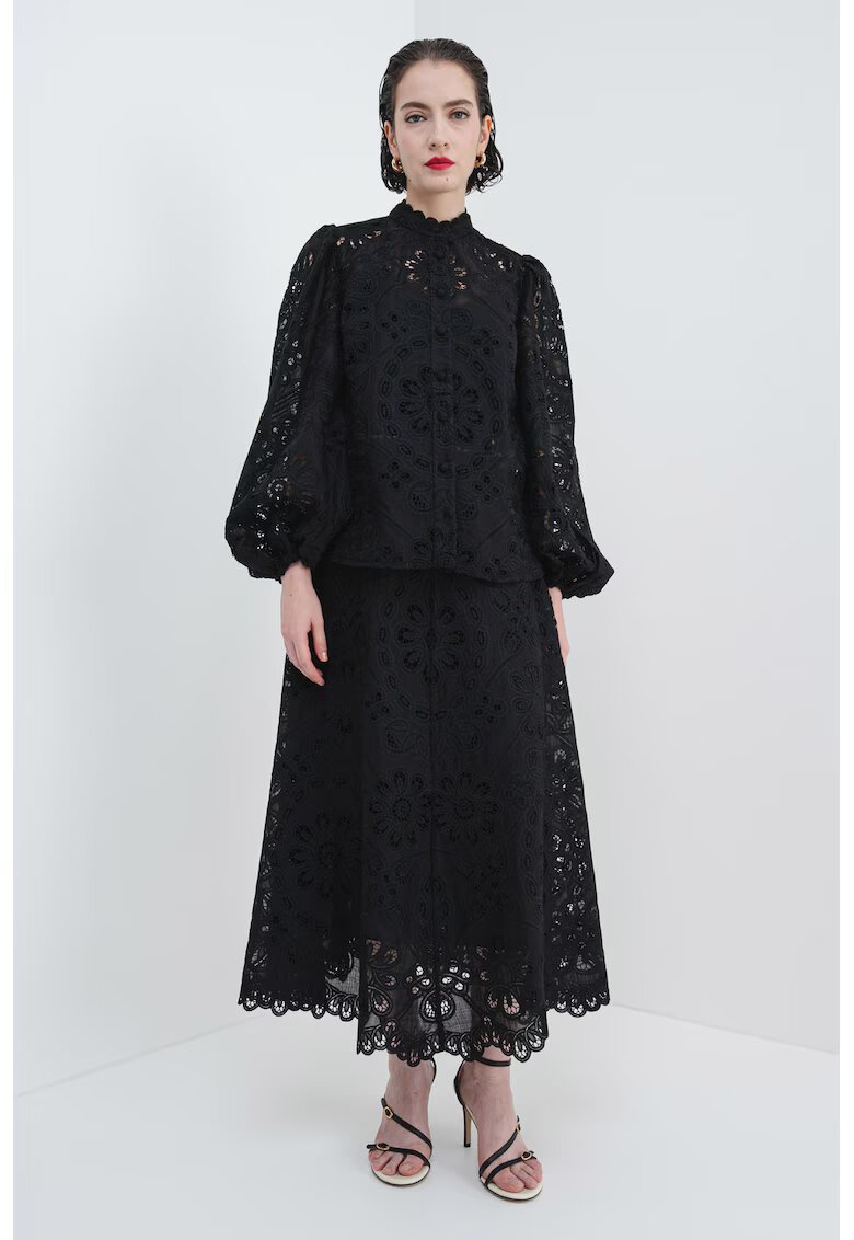 ZIMMERMANN Bluza brodata cu guler scurt - Negru/Transparent