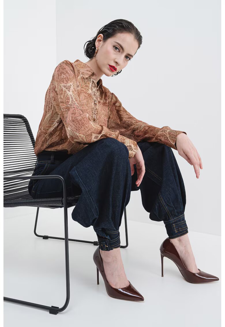 ZIMMERMANN Camasa lejera de matase cu maneci lungi - Verde/Roz pastel/Maro deschis