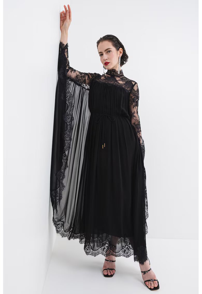 ZIMMERMANN Rochie cu garnituri de dantela si maneci liliac - Negru/Transparent