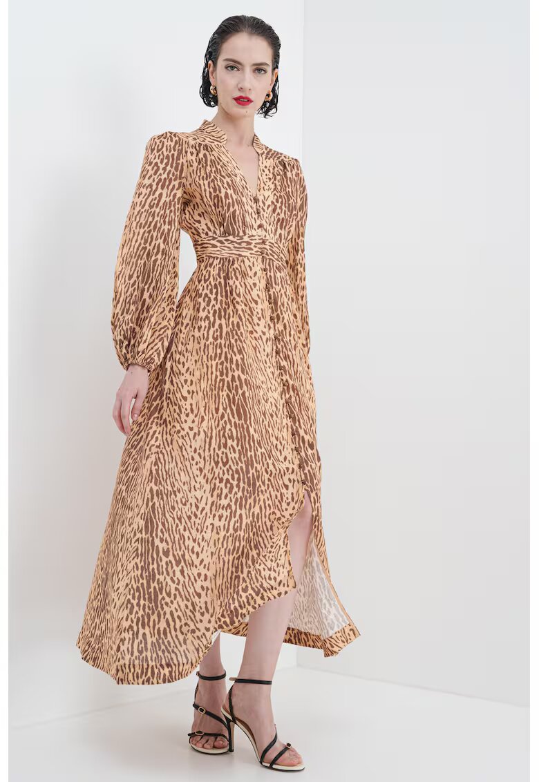 ZIMMERMANN Rochie de in cu animal print - Maro inchis/Maro deschis