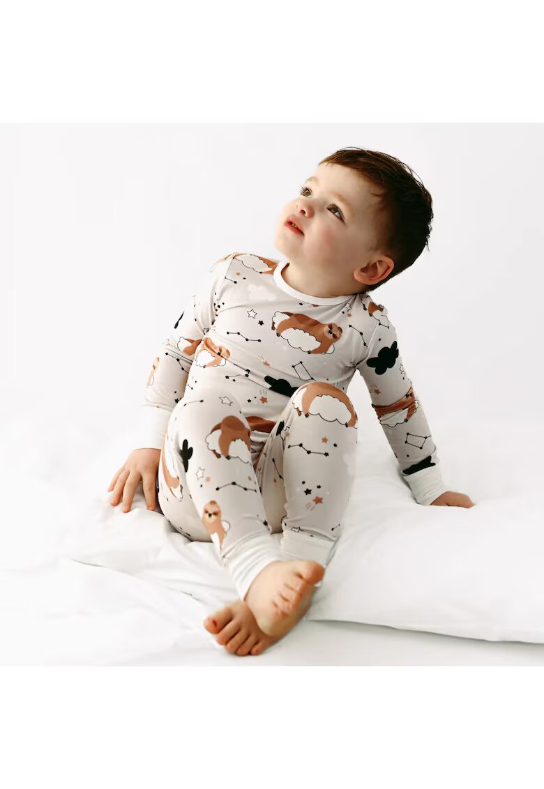 Zipster Pijamale 2 piese - material din bambus - - Sloth - Gri cu Ursuleti Maro - pentru fetite si baietei - Gri deschis