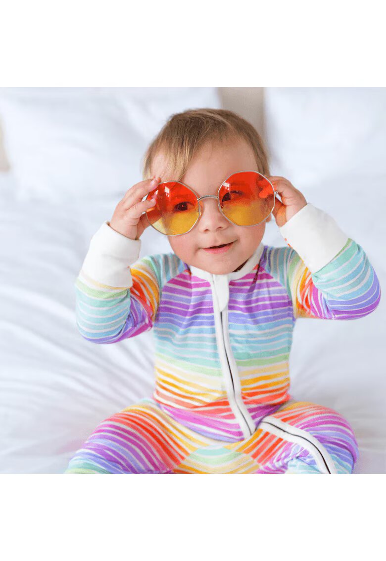 Zipster Pijamale lungi din bambus cu fermoar reversibil - - Rainbow - Multicolor - pentru fetite