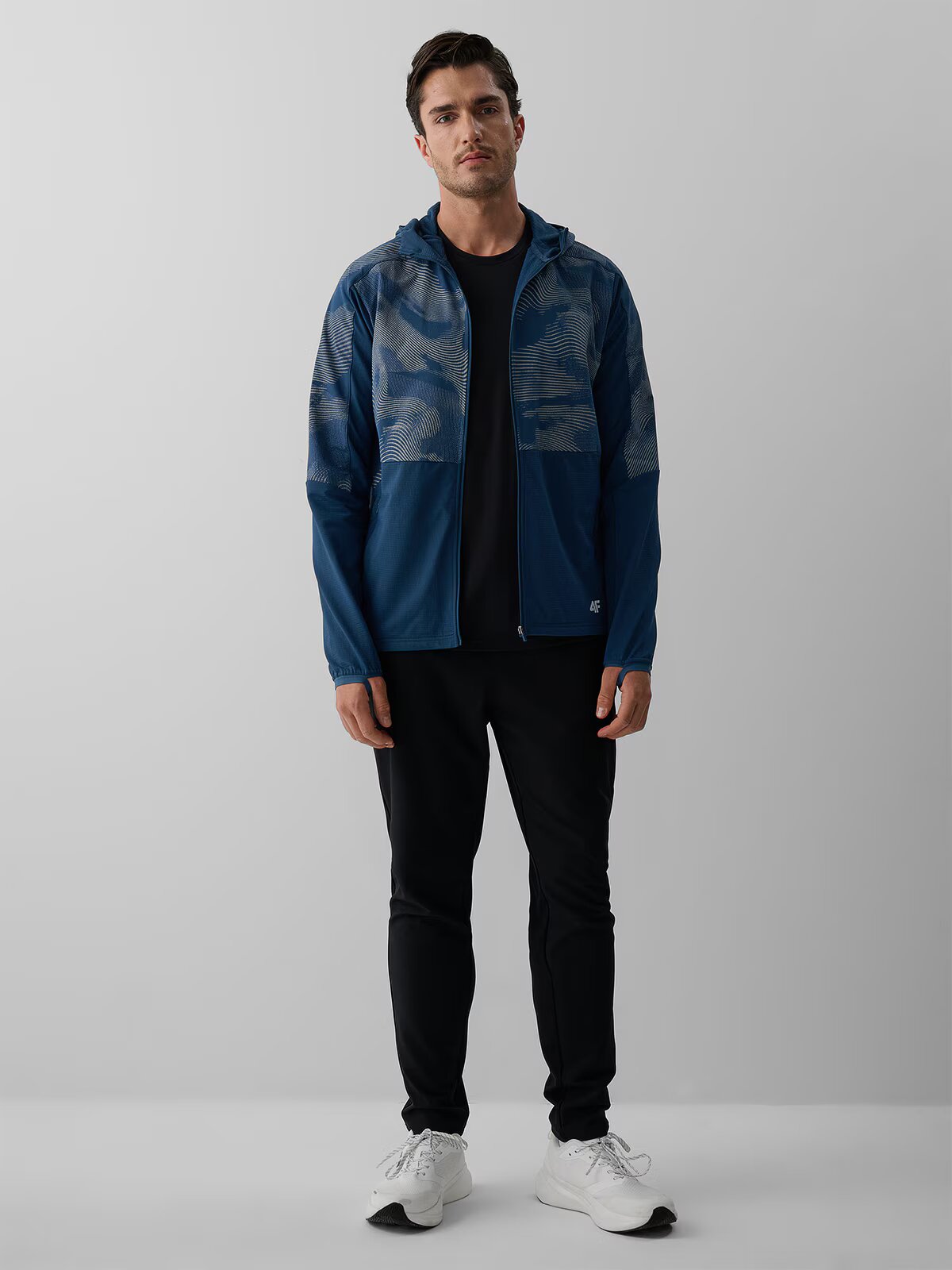 4F Bluză de alergare regular cu glugă pentru bărbați - denim S