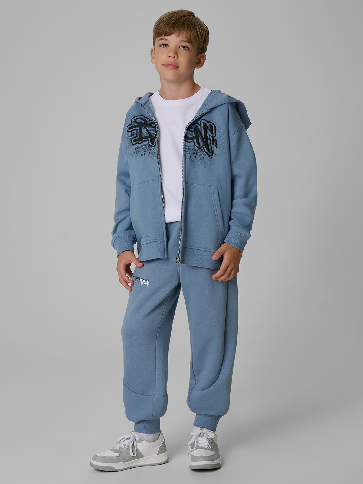 4F Bluză de trening loose cu glugă pentru băiat - denim 134/140 (8-10 ani)