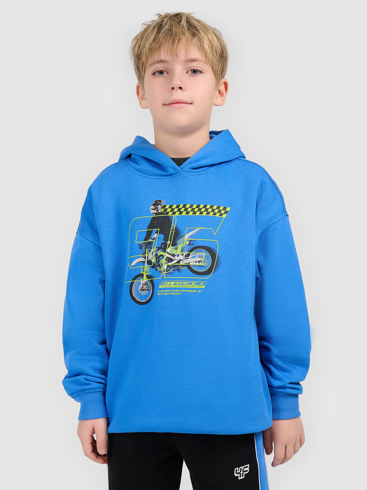 4F Bluză de trening loose și glugă pentru băieți - albastră 158/164 (12-14 ani)