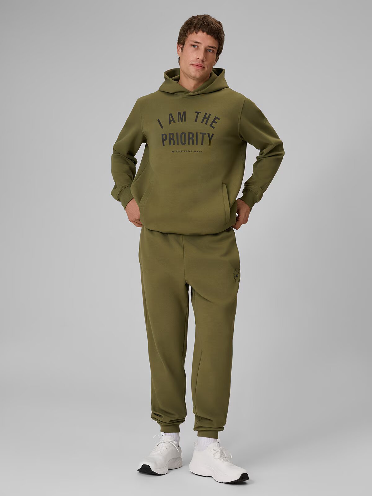 4F Bluza de trening regular cu gluga pentru barbati - khaki L