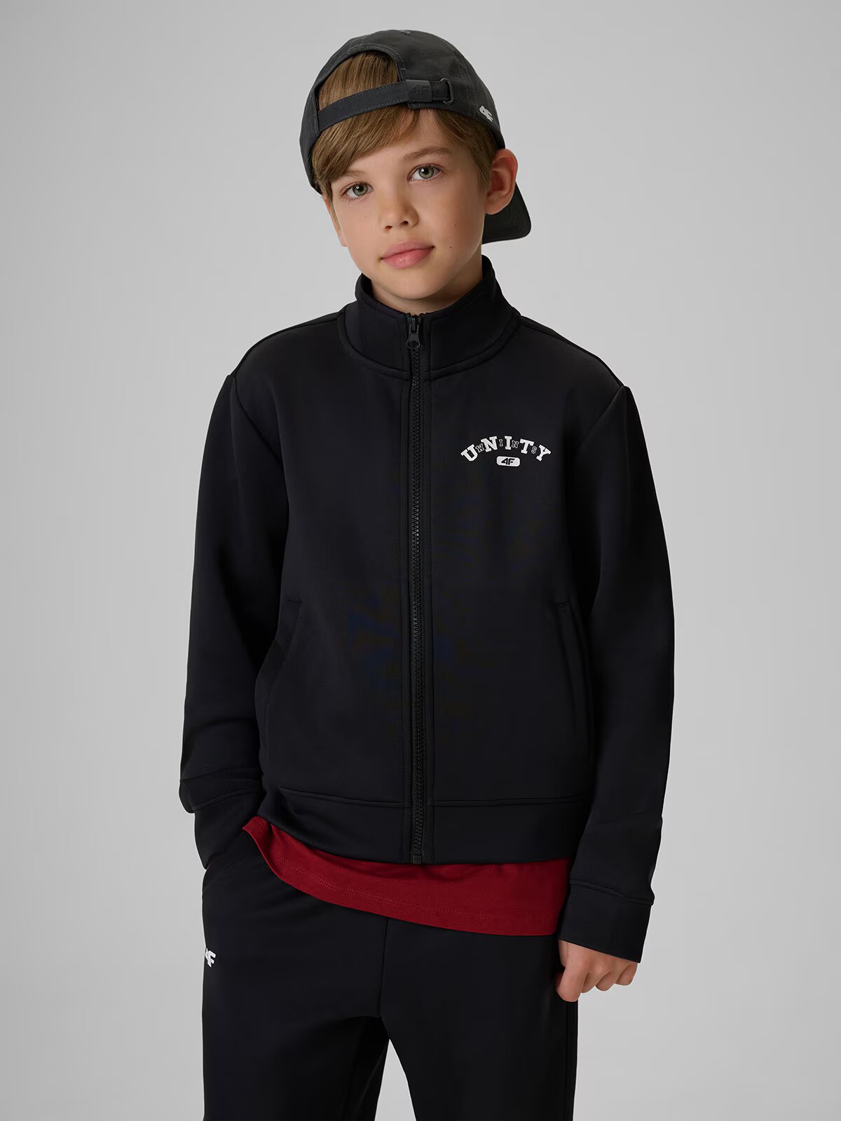 4F Bluza sport regular fara gluga pentru baieti - neagra 128