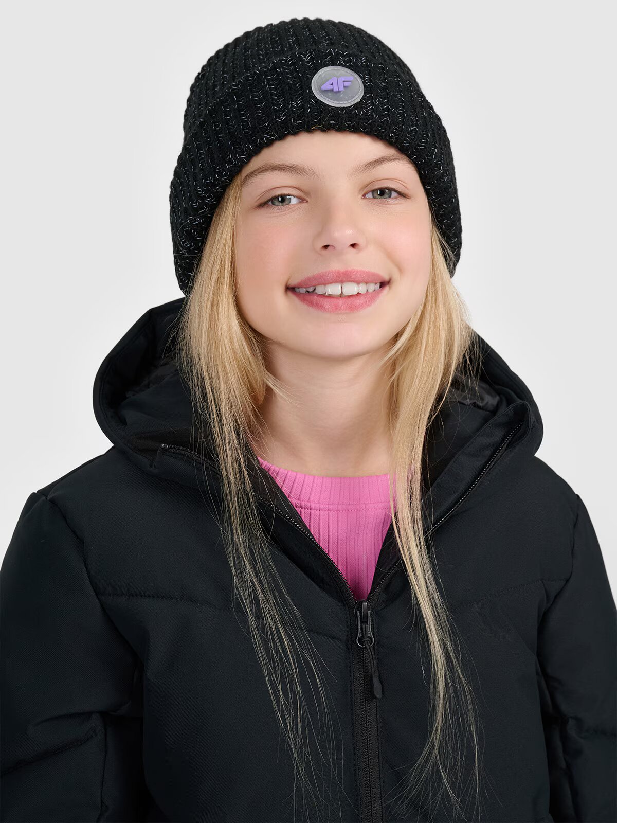 4F Căciulă beanie pentru fete - neagră one size