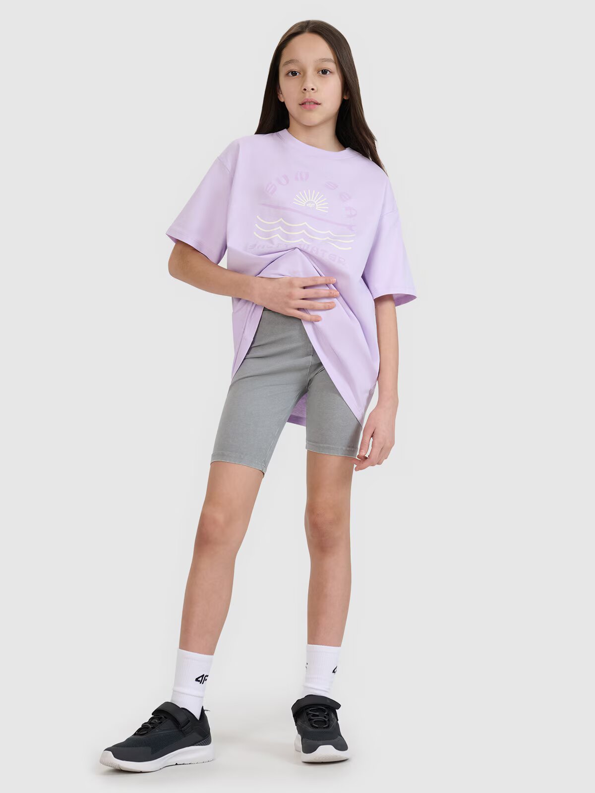 4F Colanți ciclism cu efect acid wash pentru fete - 152
