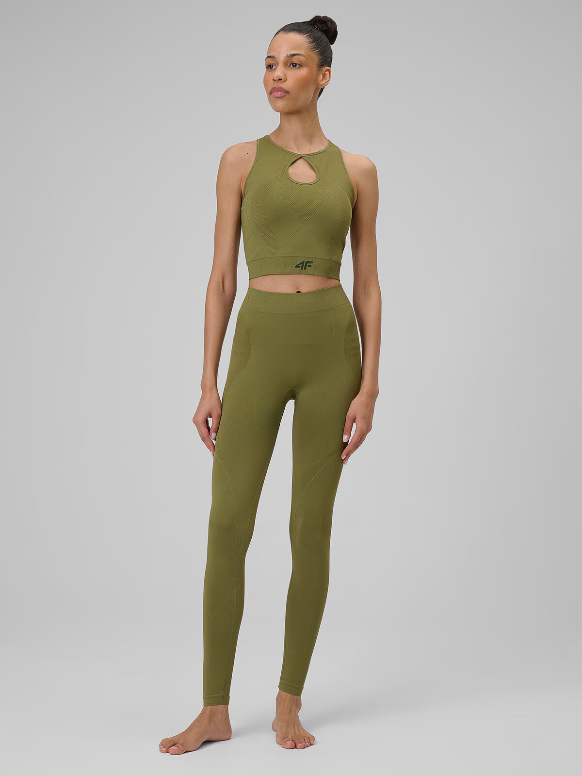 4F Colanți de yoga fără cusături pentru femei - olive M/L