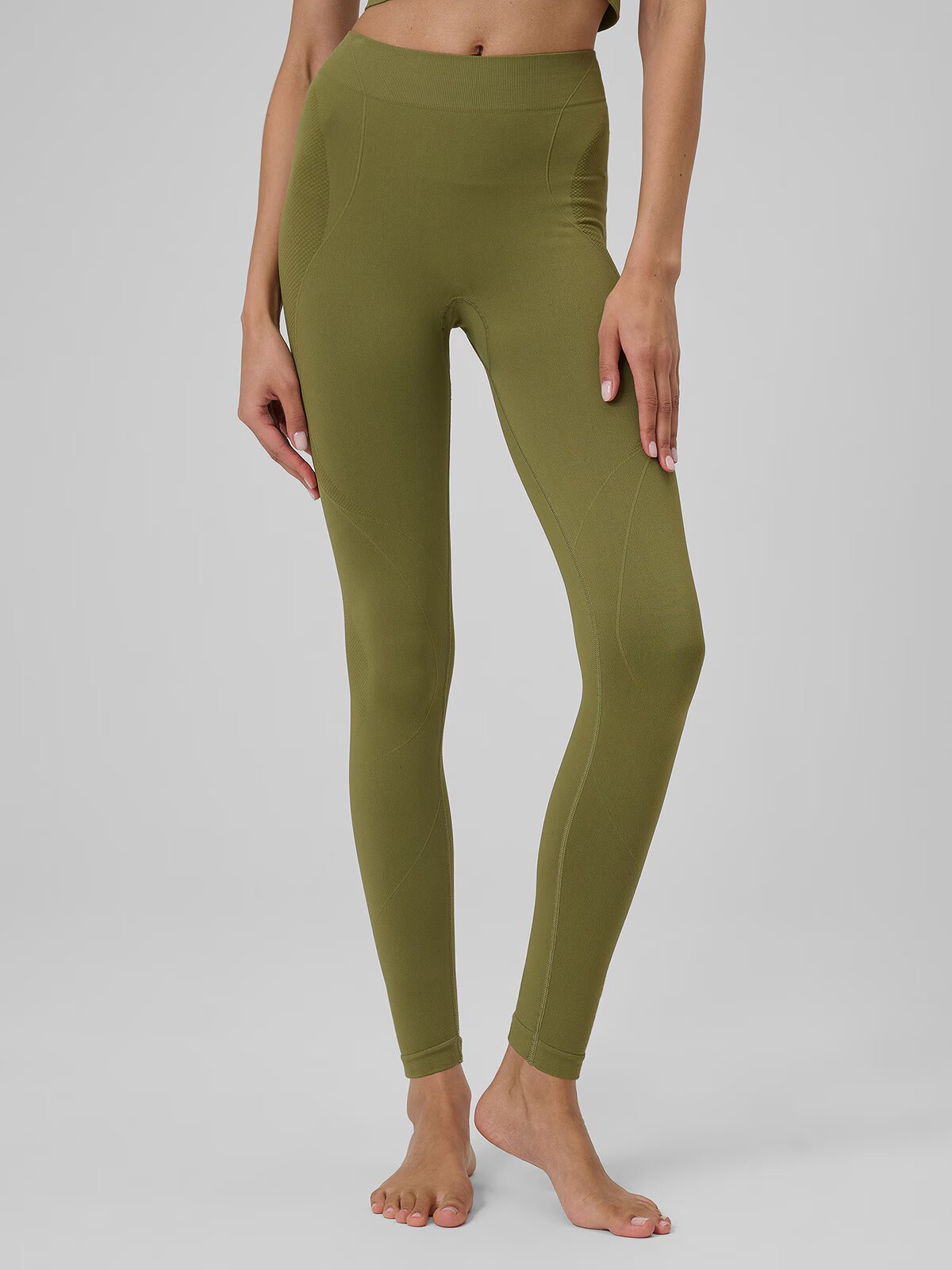 4F Colanți de yoga fără cusături pentru femei - olive M/L