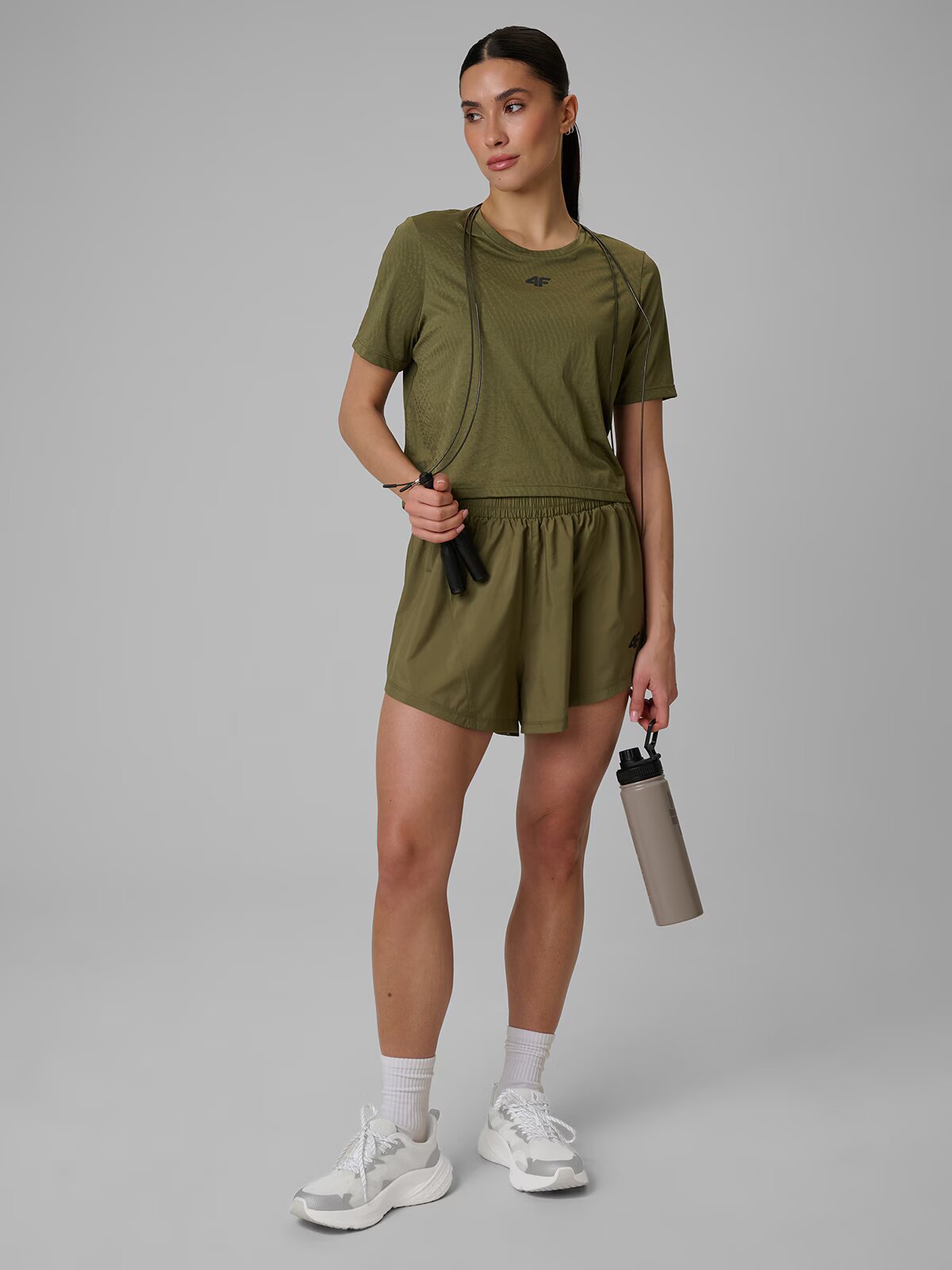 4F Crop top de antrenament slim cu uscare rapidă pentru femei - verde măsliniu XL