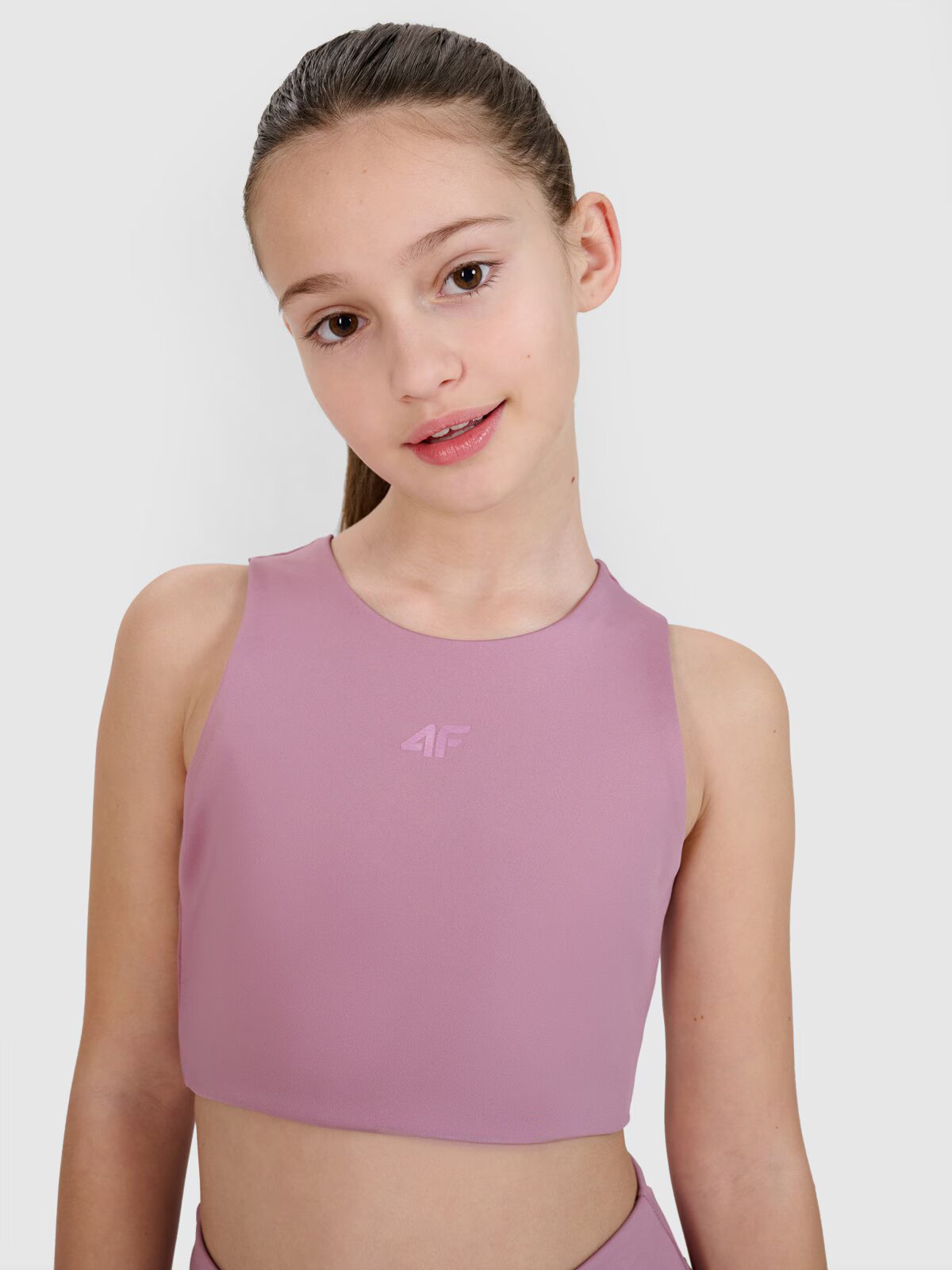 4F Crop top de sport cu uscare rapidă pentru fete JUNIOR | Anna Lewandowska - 158/164 (12-14 ani)