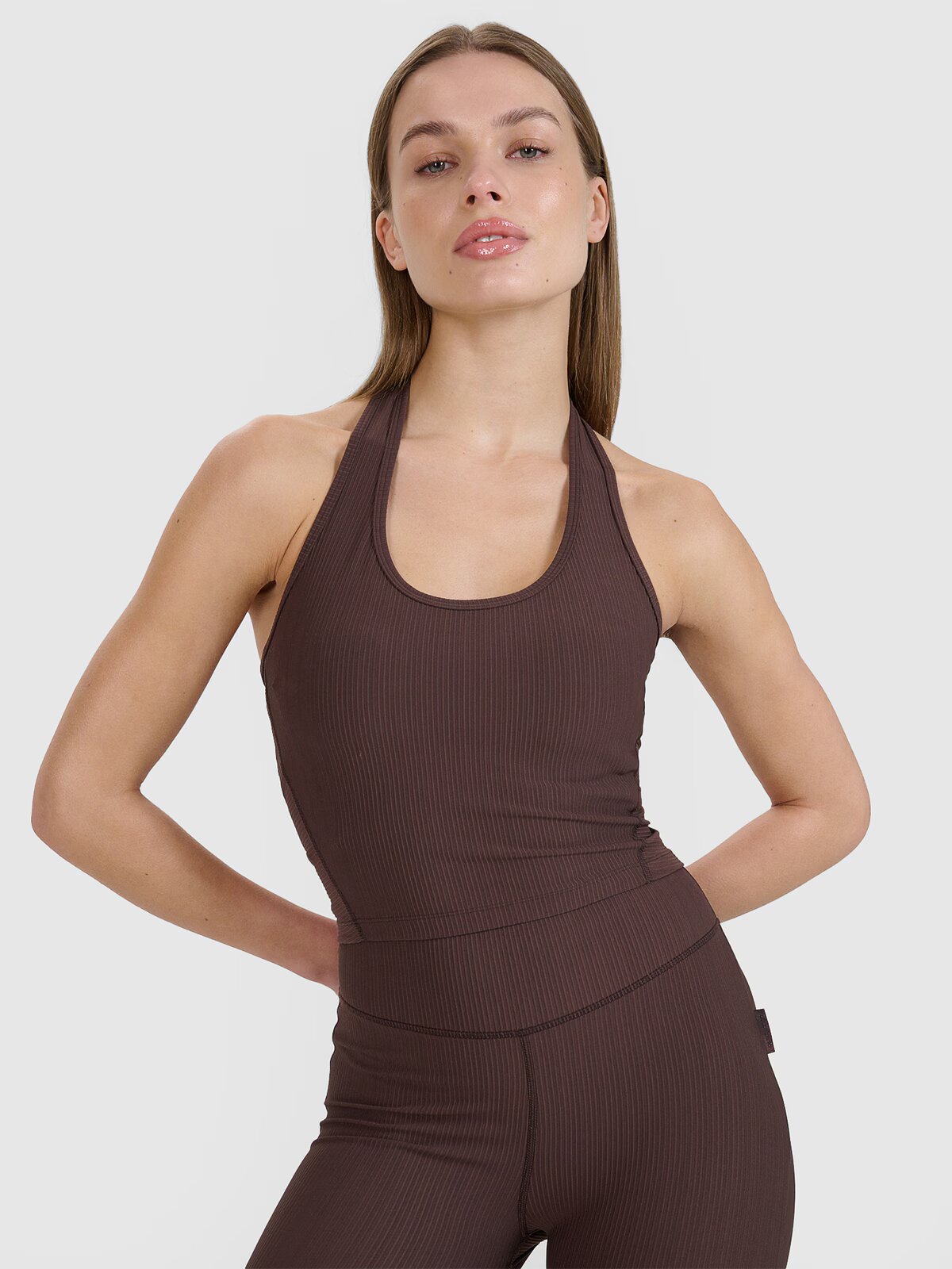 4F Crop top slim unicolor pentru femei | Anna Lewandowska - maro XS