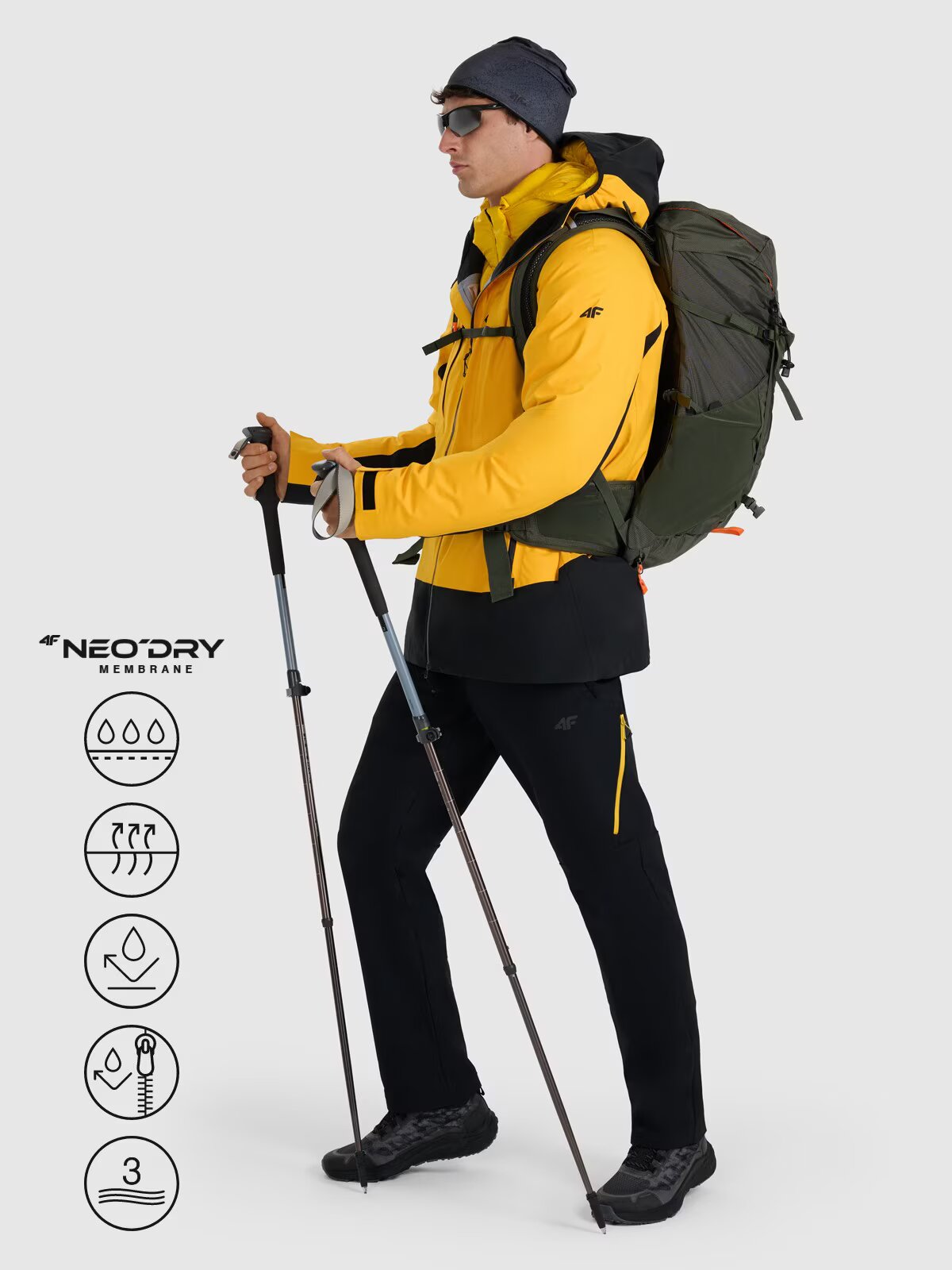 4F Geacă de trekking impermeabilă membrana 20000 pentru bărbați - galbenă M