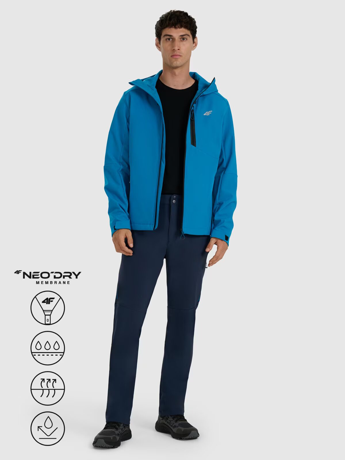 4F Geacă softshell anti-vânt membrană 8000 pentru bărbați - albastră XXL