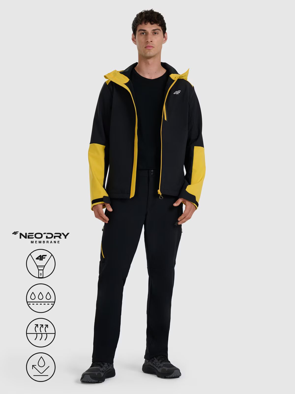 4F Geacă softshell anti-vânt membrană 8000 pentru bărbați - galbenă XXL