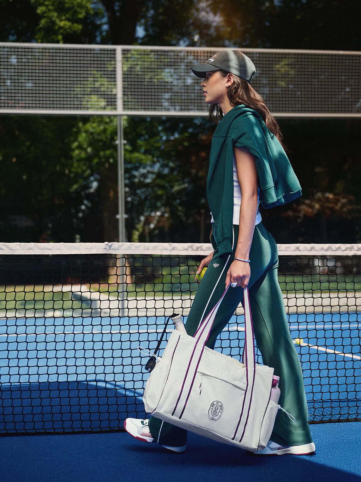 4F Geantă de tenis cu buzunar pentru rachetă și organizator femei - crem one size