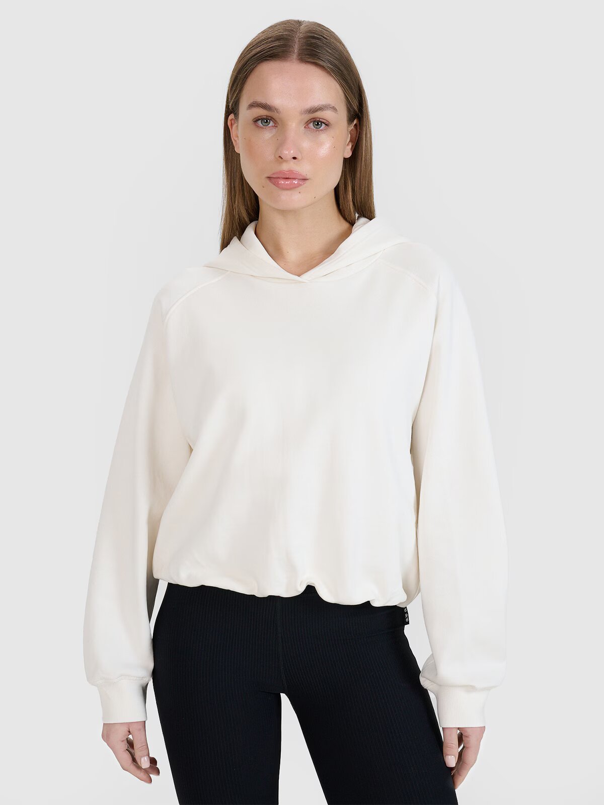 4F Hanorac cropped de molton fără fermoar cu glugă pentru femei | Anna Lewandowska - XL