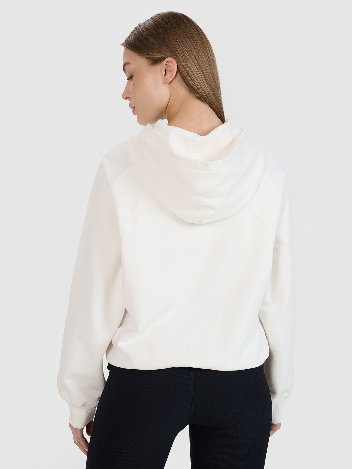 4F Hanorac cropped de molton fără fermoar cu glugă pentru femei | Anna Lewandowska - XL