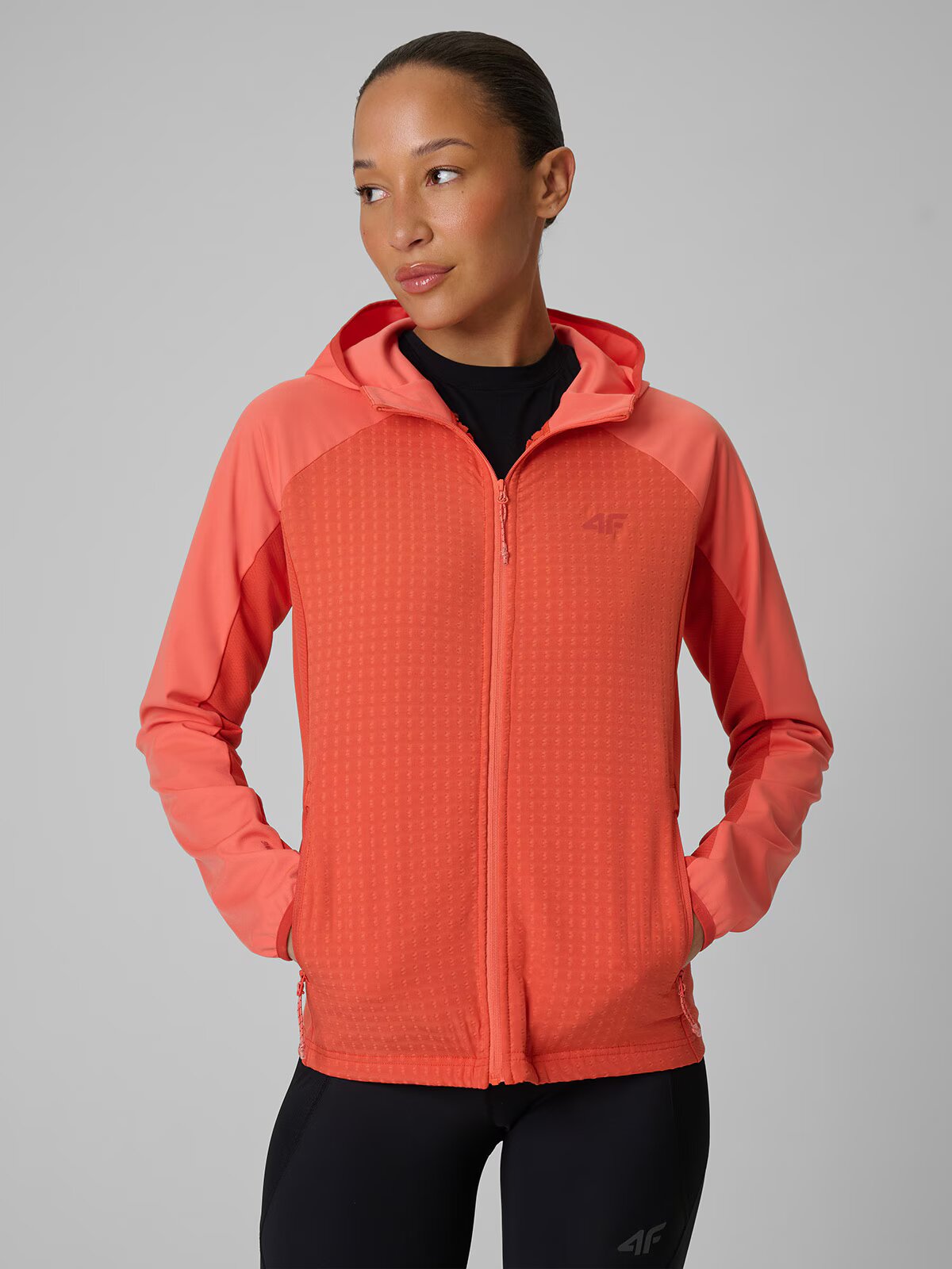 4F Hanorac trekking regular cu glugă pentru femei - coral XS