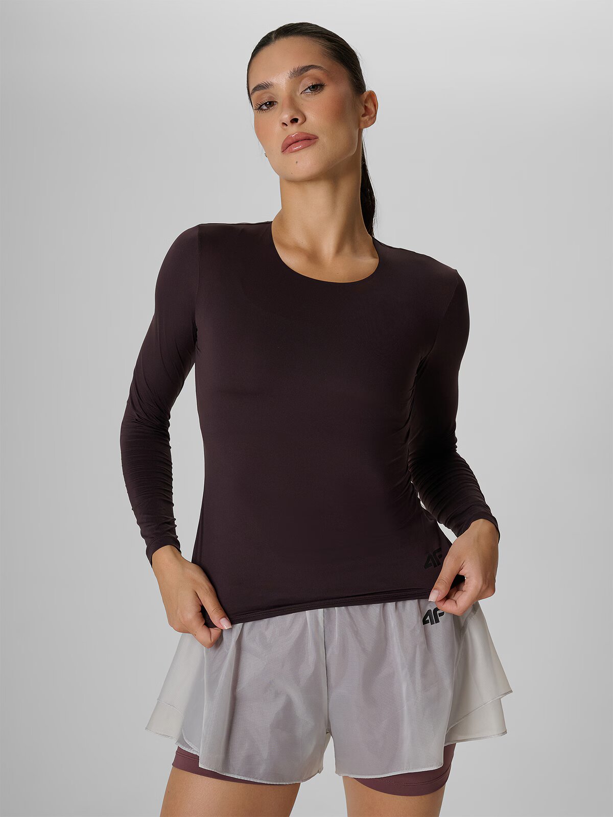 4F Longsleeve de antrenament slim cu uscare rapidă pentru femei - maro M