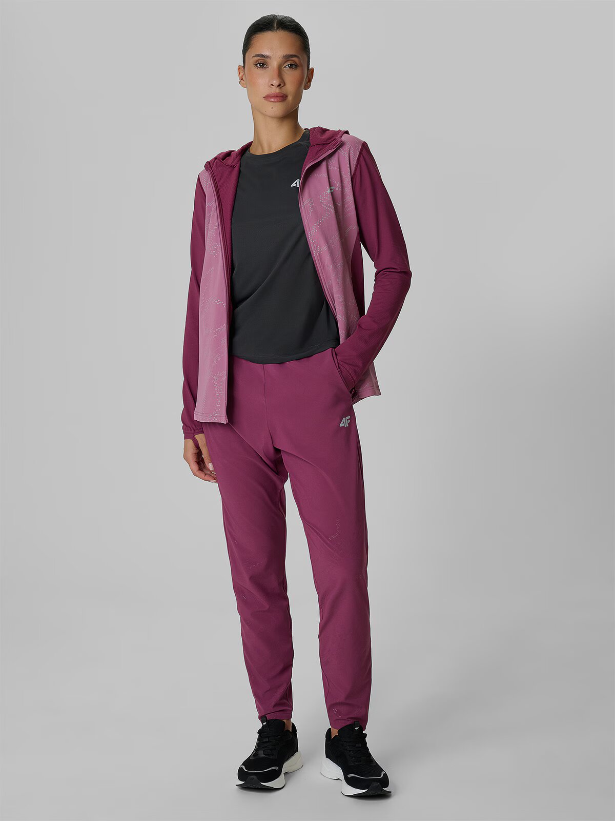 4F Pantaloni de alergare cu uscare rapidă pentru femei - burgundy XL