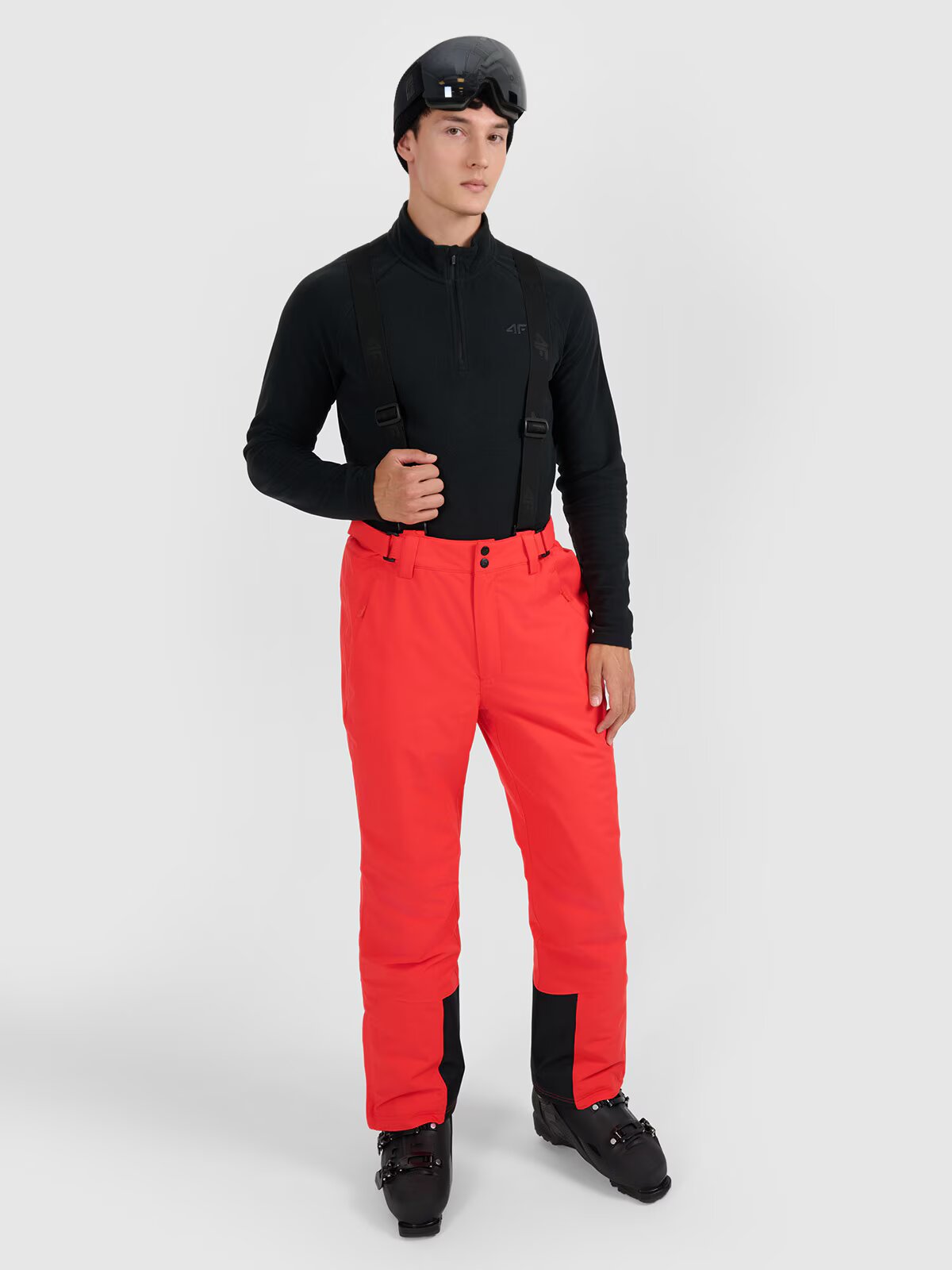 4F Pantaloni de schi cu bretele membrana 5000 pentru bărbați - roșii XXL