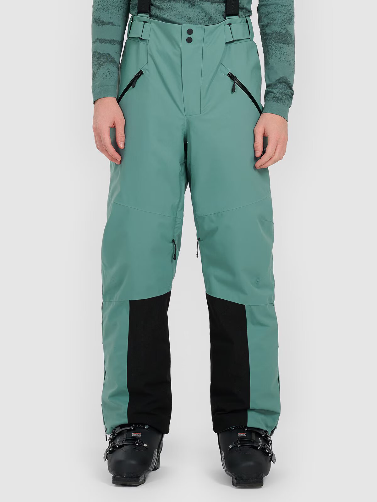 4F Pantaloni de schi cu bretele membrana Dermizax 20000 pentru bărbați - verzi măsliniu XL