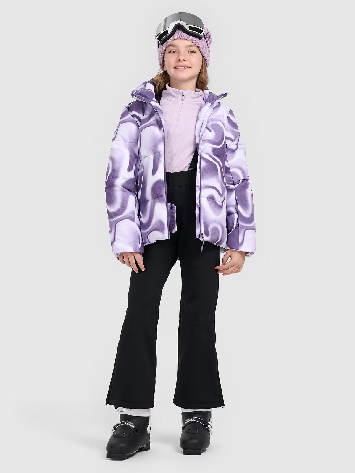 4F Pantaloni de schi softshell cu bretele membrana 5000 pentru fete - negri 140
