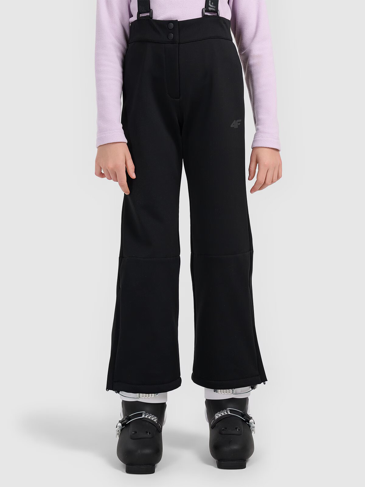 4F Pantaloni de schi softshell cu bretele membrana 5000 pentru fete - negri 140