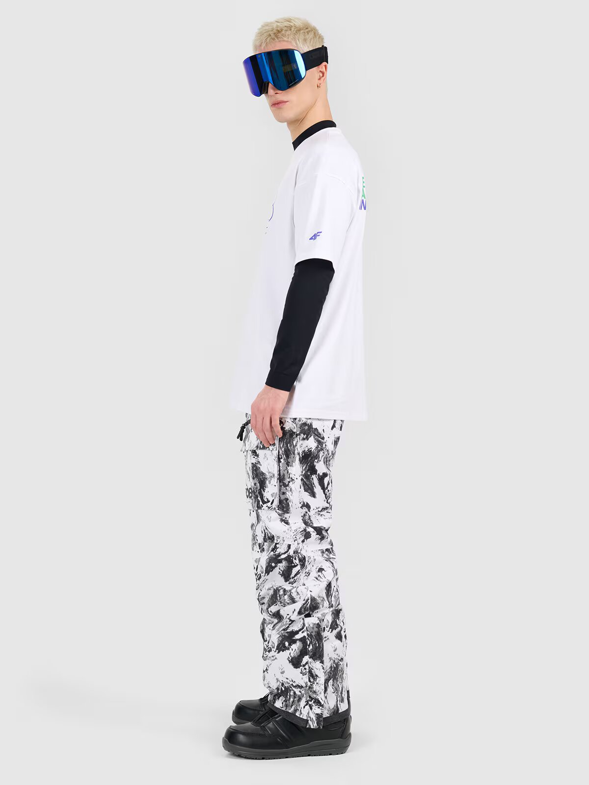 4F Pantaloni de snowboard membrana 15000 pentru bărbați - alb-negru L