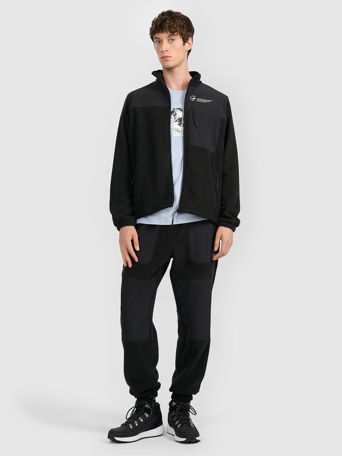 4F Pantaloni jogger din fleece pentru bărbați - negri S