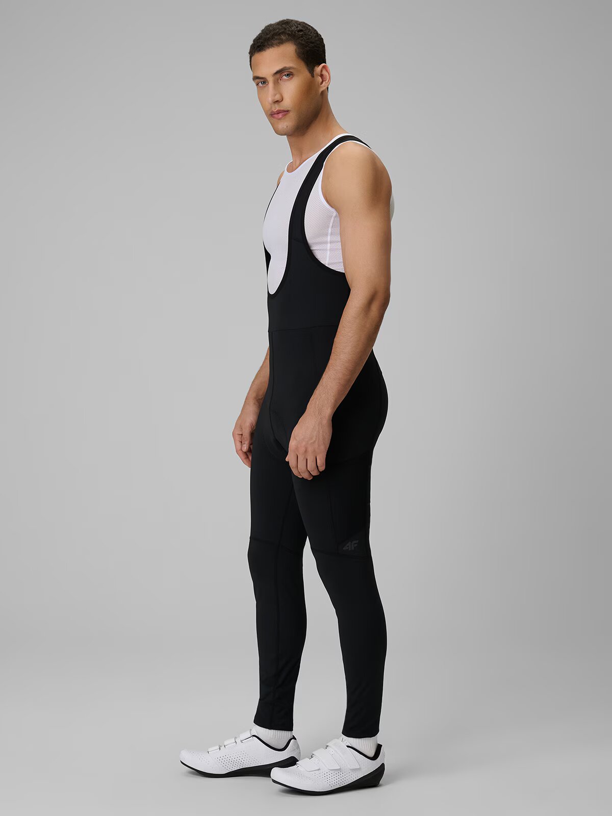 4F Pantaloni lungi ciclism cu bretele pentru bărbați - negri S