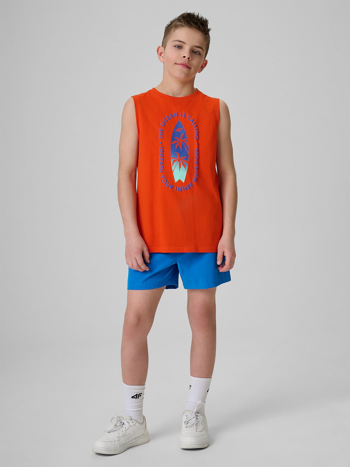 4F Pantaloni scurți de plajă boardshort băieți - albaștri 158/164 (12-14 ani)