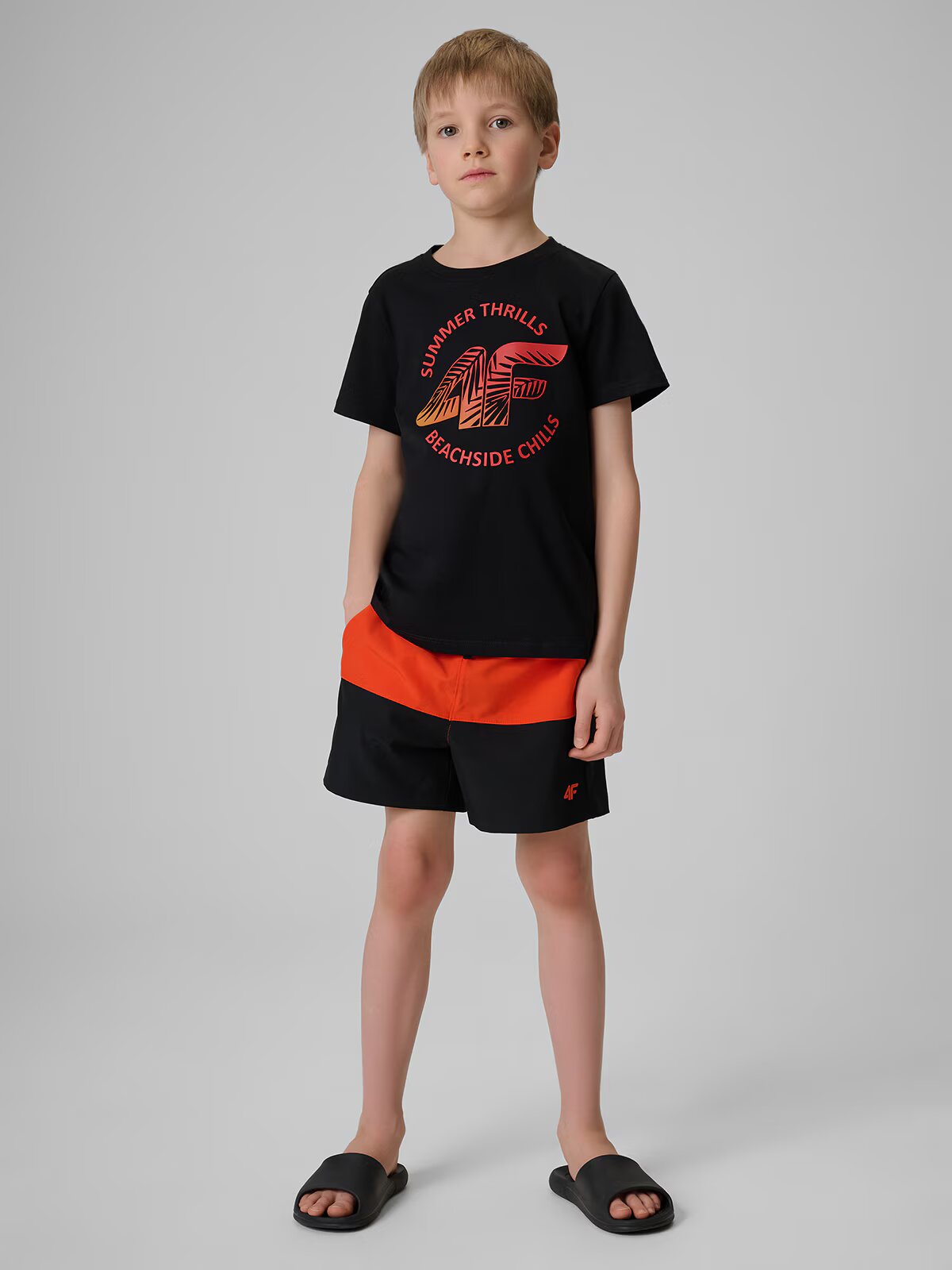 4F Pantaloni scurți de plajă boardshort băieți - roșii 134/140 (8-10 ani)