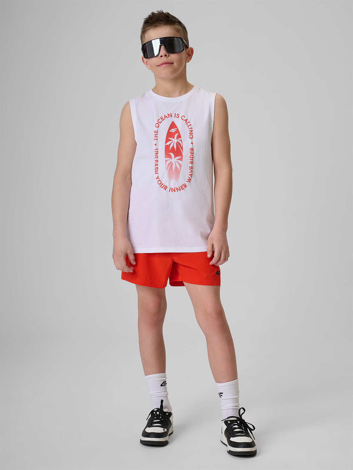 4F Pantaloni scurți de plajă boardshort băieți - roșii 146/152 (10-12 ani)