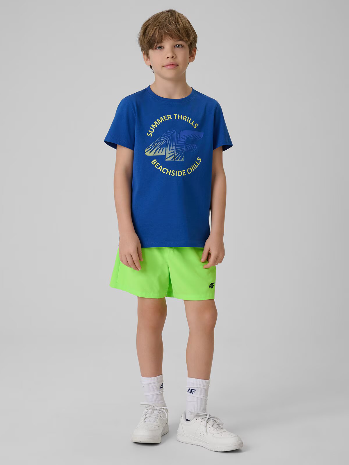 4F Pantaloni scurți de plajă boardshort băieți - verzi 122/128 (6-8 ani)