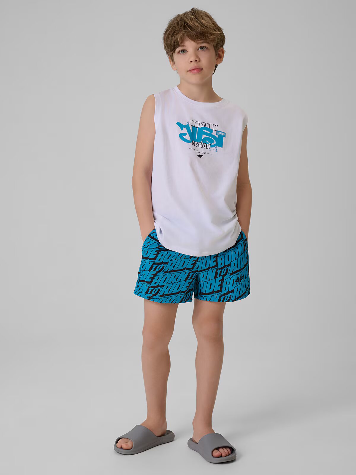 4F Pantaloni scurți de plajă boardshort pentru băieți - 122/128 (6-8 ani)